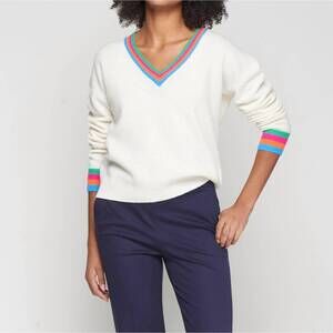 NEW VILAGALLO multicolour striped v-neck sweater in ecru